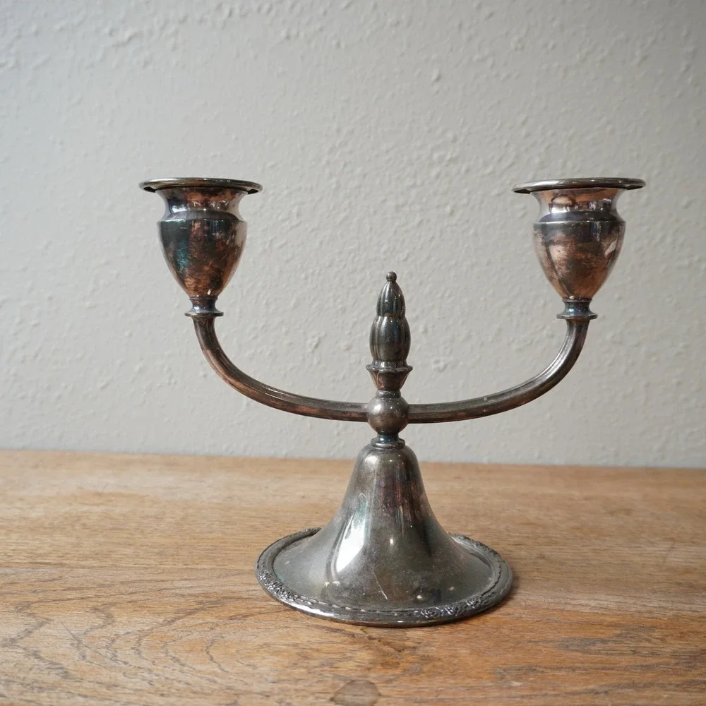 Vintage Silver Plated Candelabra Pair 2-Arm Candle Holder Set Ornate Floral Base